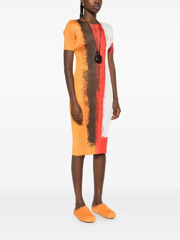 issey miyake orange dress Issey Miyake Orange Pleated Dress