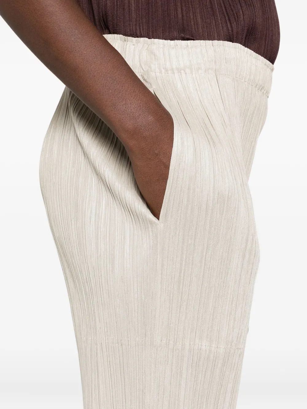 Pleats Please Issey Miyake Plissé elastische broek Beige