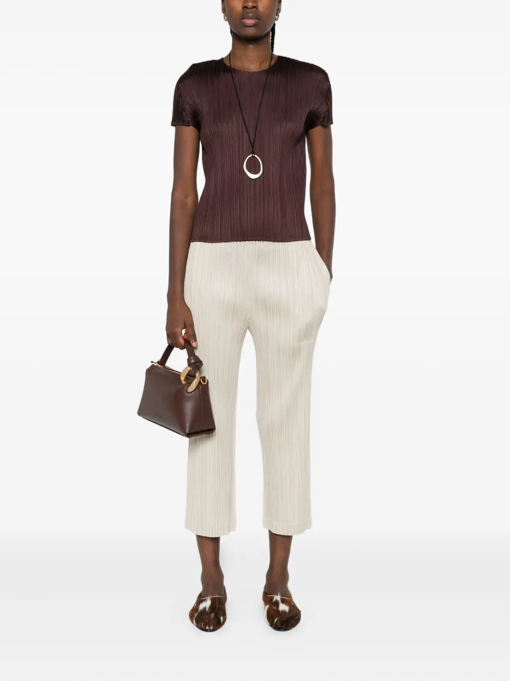 Pleats Please Issey Miyake plissé elasticated trousers - Beige
