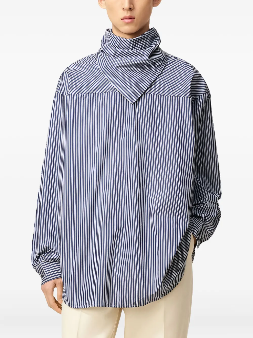 Ami Alexandre Mattiussi Ami Paris Blue Striped Poplin Shirt With Scarf Women In Blue