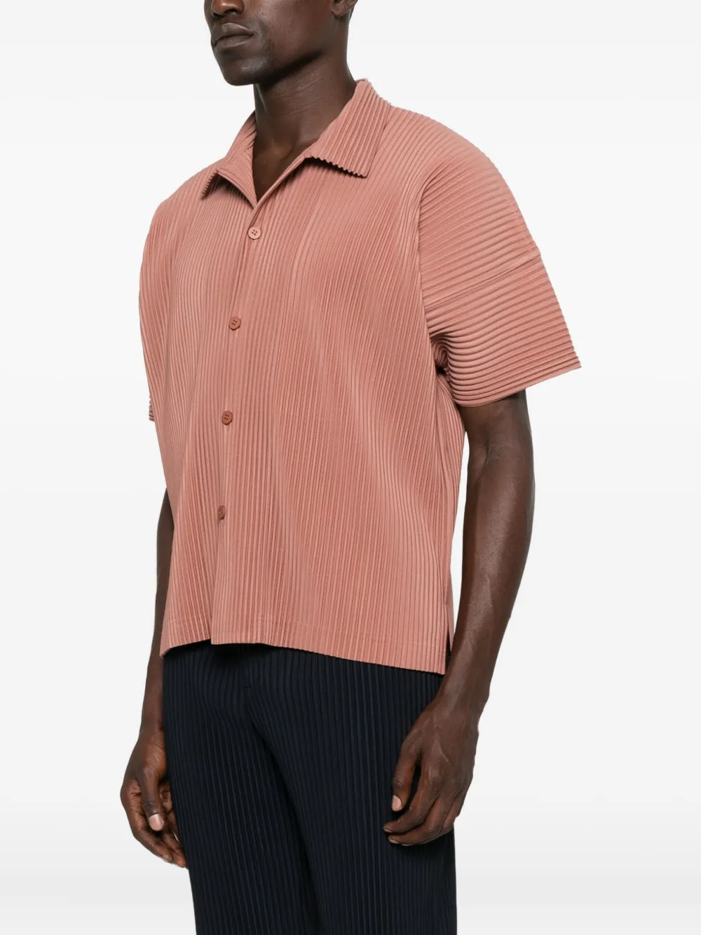 Homme Plissé Issey Miyake Geplooid overhemd met korte mouwen Rood