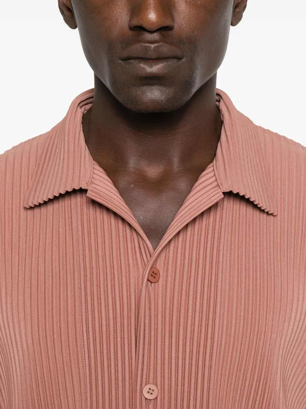 Homme Plissé Issey Miyake Geplooid overhemd met korte mouwen Rood