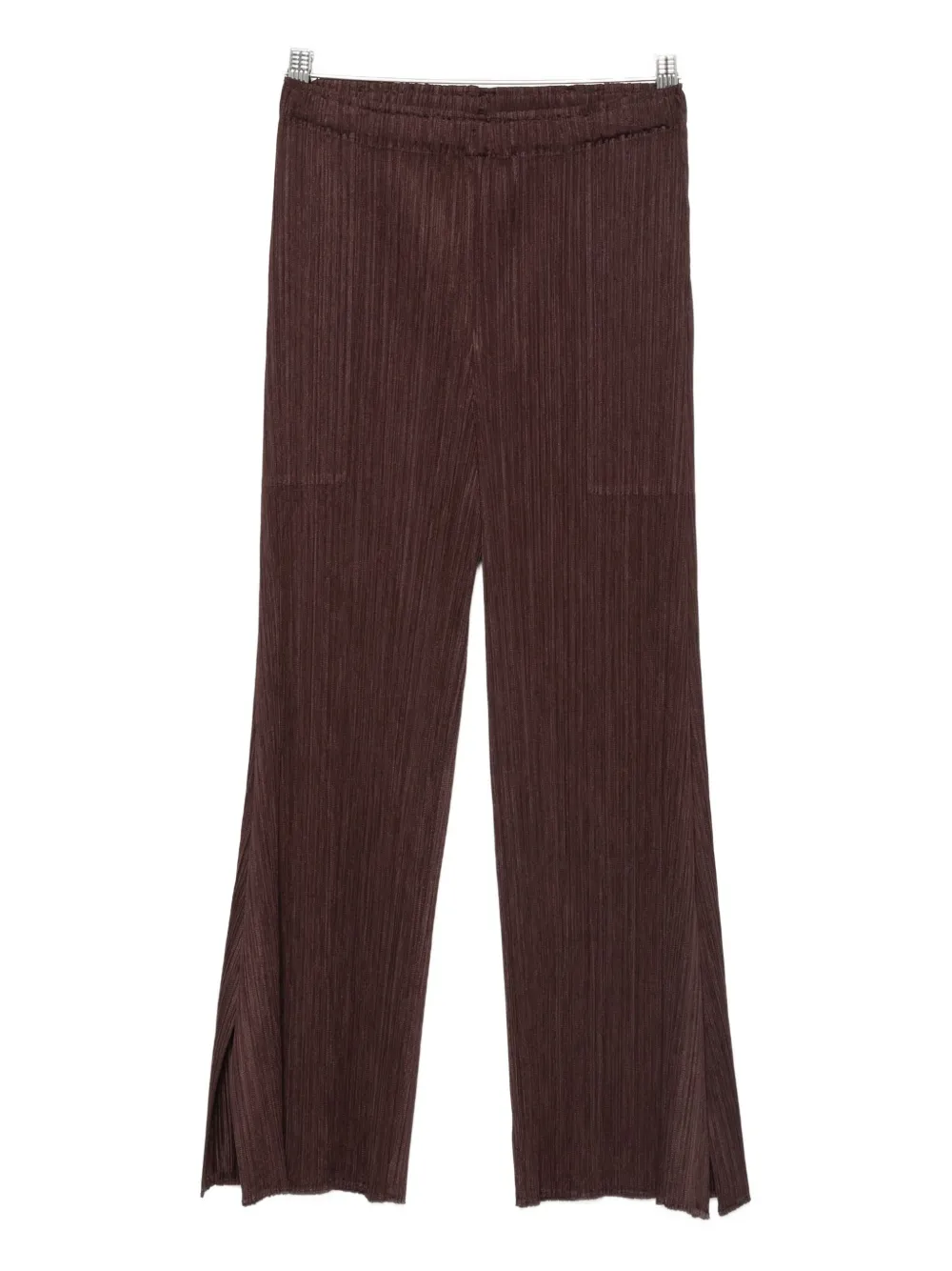 Issey Miyake Elastic Waistband Wide Leg Trousers In Brown