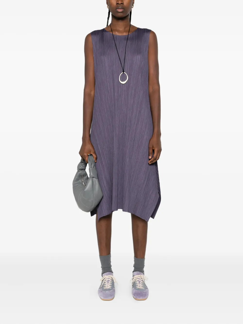 Pleats Please Issey Miyake pleated sleeveless midi dress - Grijs