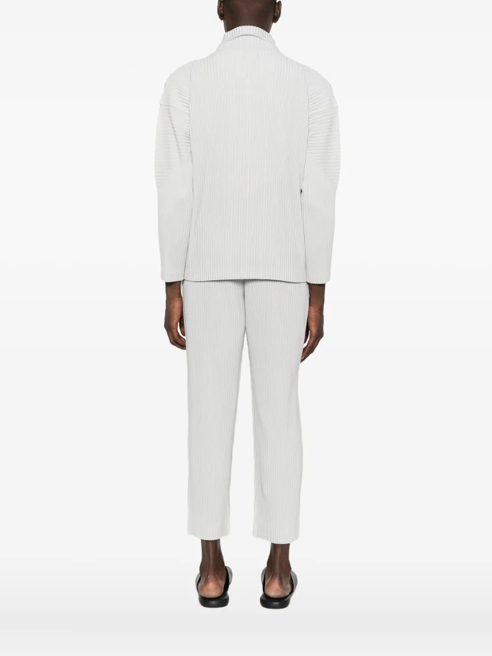 Issey Miyake Ribbed Texture Longline Zippered Shirt In Gray