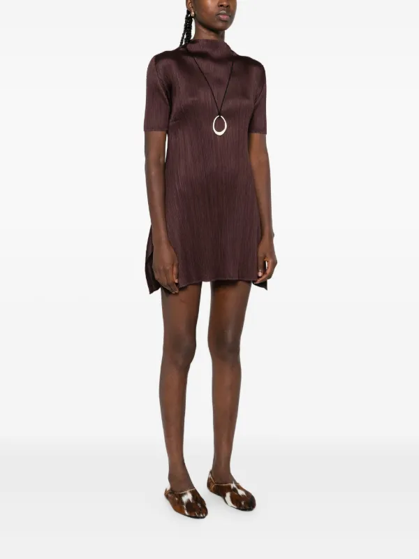 Pleats Please Issey Miyake ハイネック ミニドレス | ブラウン