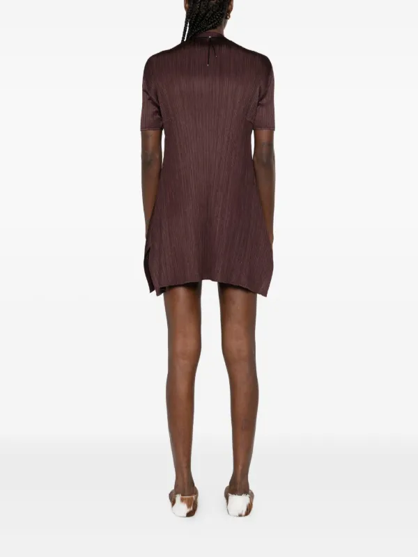 Pleats Please Issey Miyake ハイネック ミニドレス | ブラウン