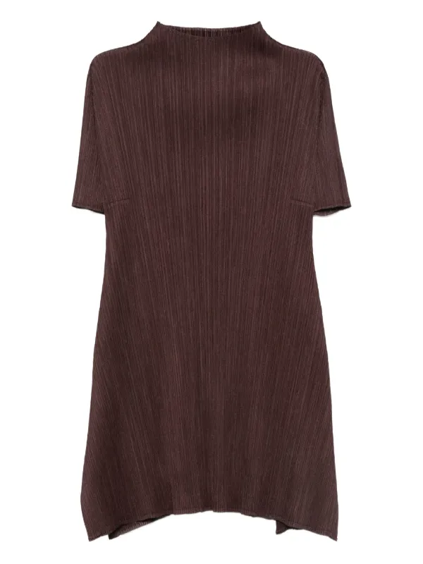 Pleats Please Issey Miyake ハイネック ミニドレス | ブラウン