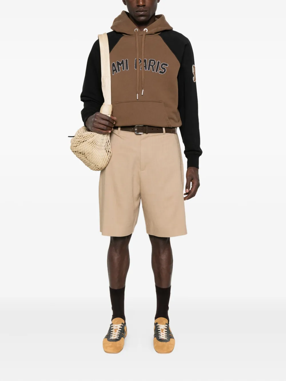 AMI Paris raglan-sleeve embroidered hoodie Bruin