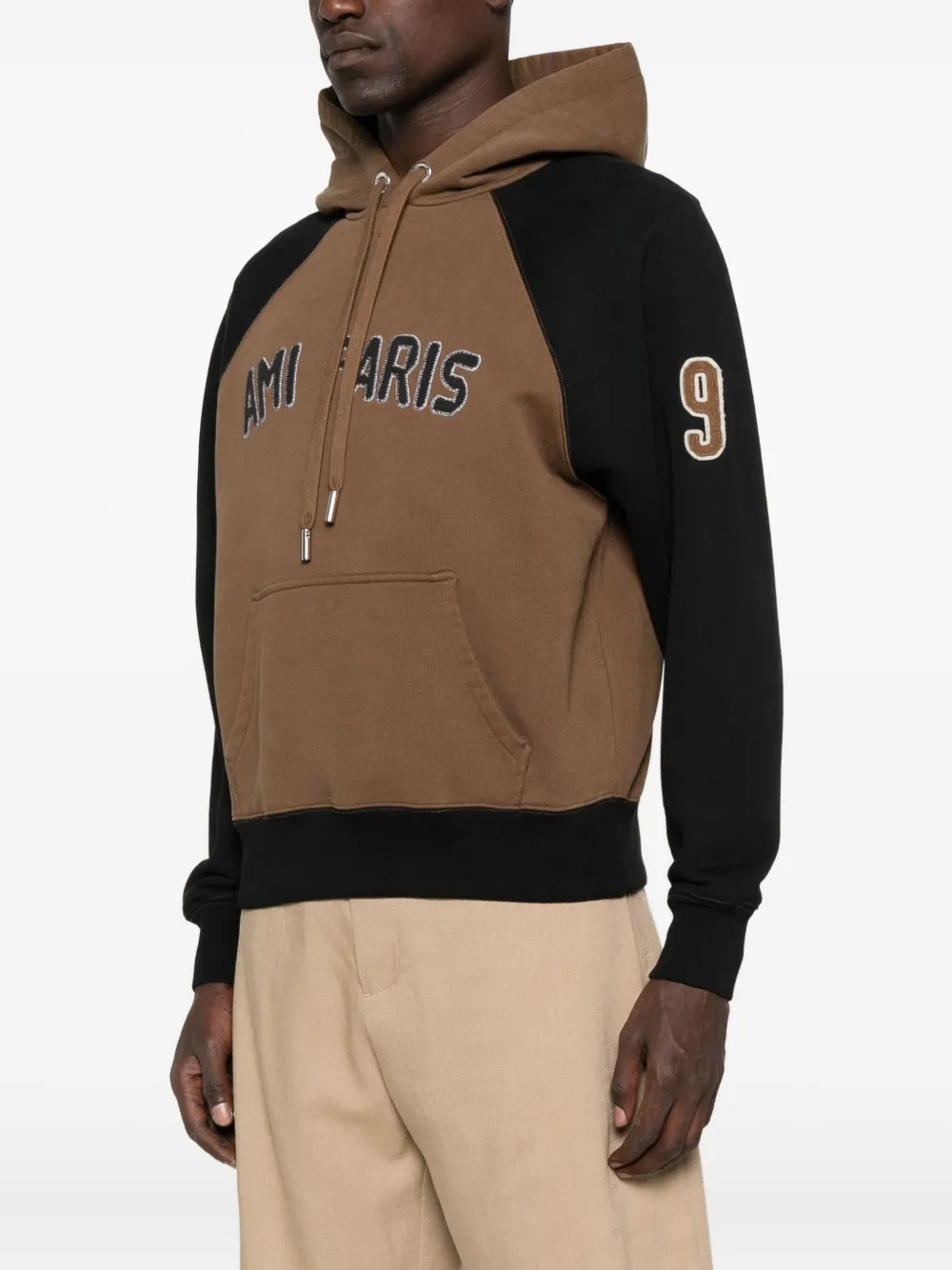 AMI Paris raglan-sleeve embroidered hoodie Bruin