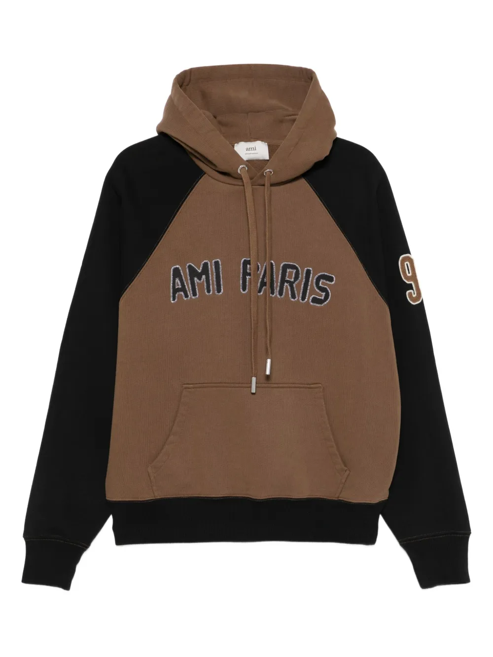 AMI Paris raglan-sleeve embroidered hoodie Bruin