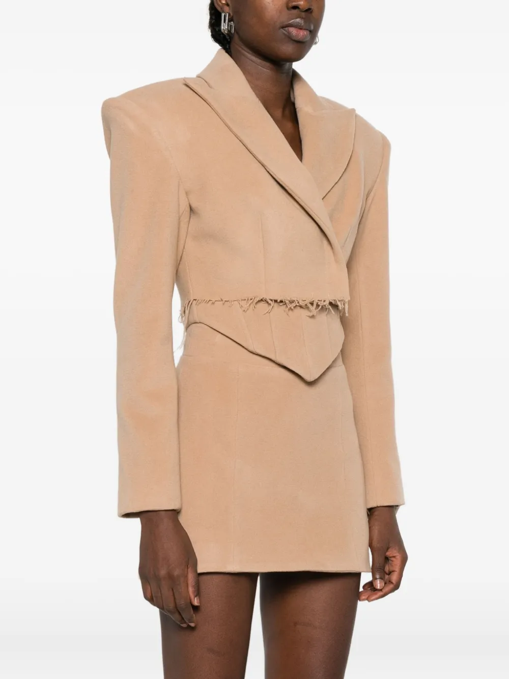 Vestiaire D'un Oiseau Libre Frayed-hem Cropped Blazer In Brown