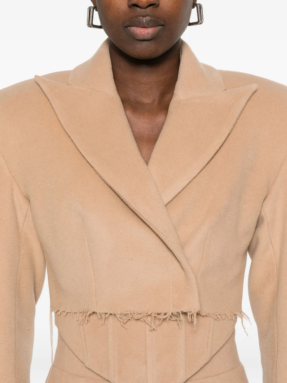 Vestiaire D'un Oiseau Libre Frayed-hem Cropped Blazer In Brown