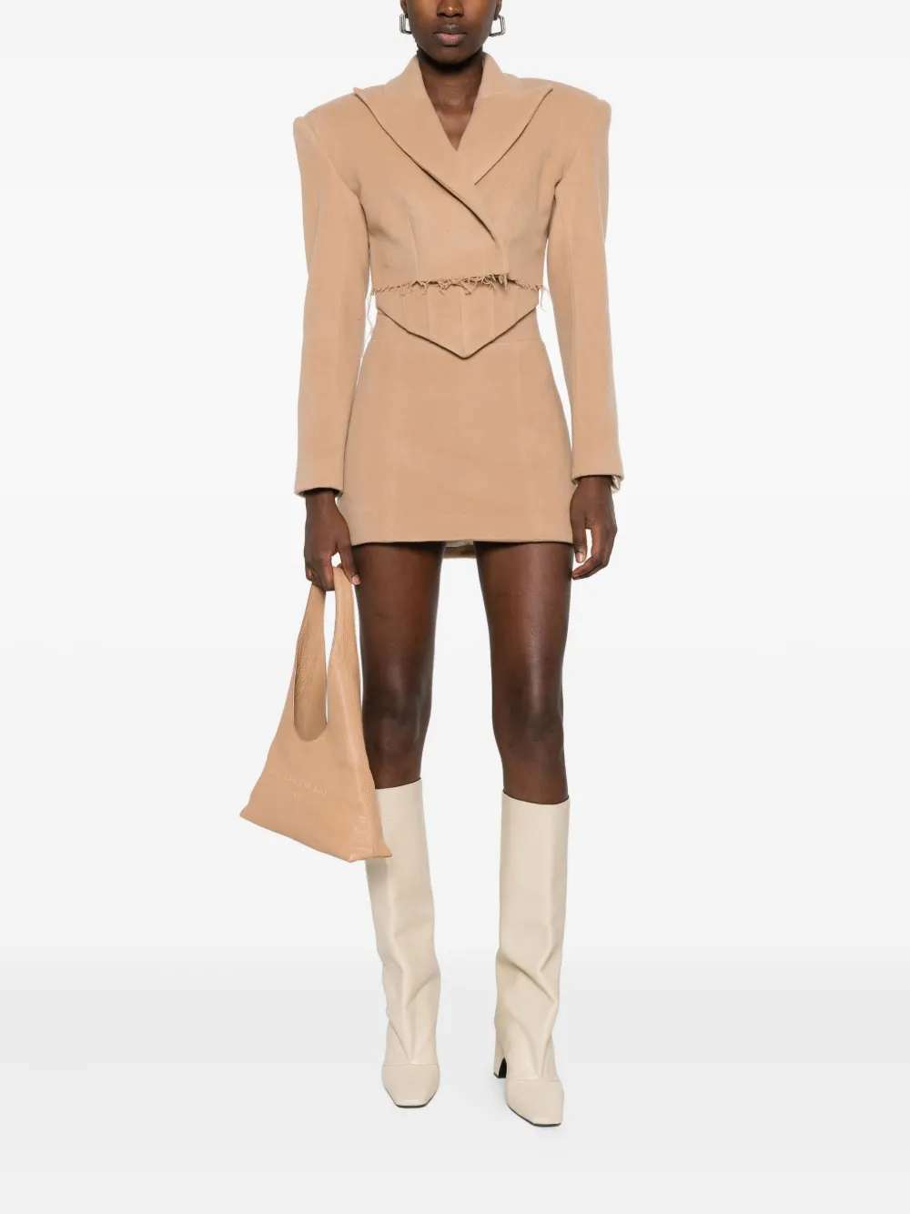 Vestiaire D'un Oiseau Libre Frayed-hem Cropped Blazer In Brown