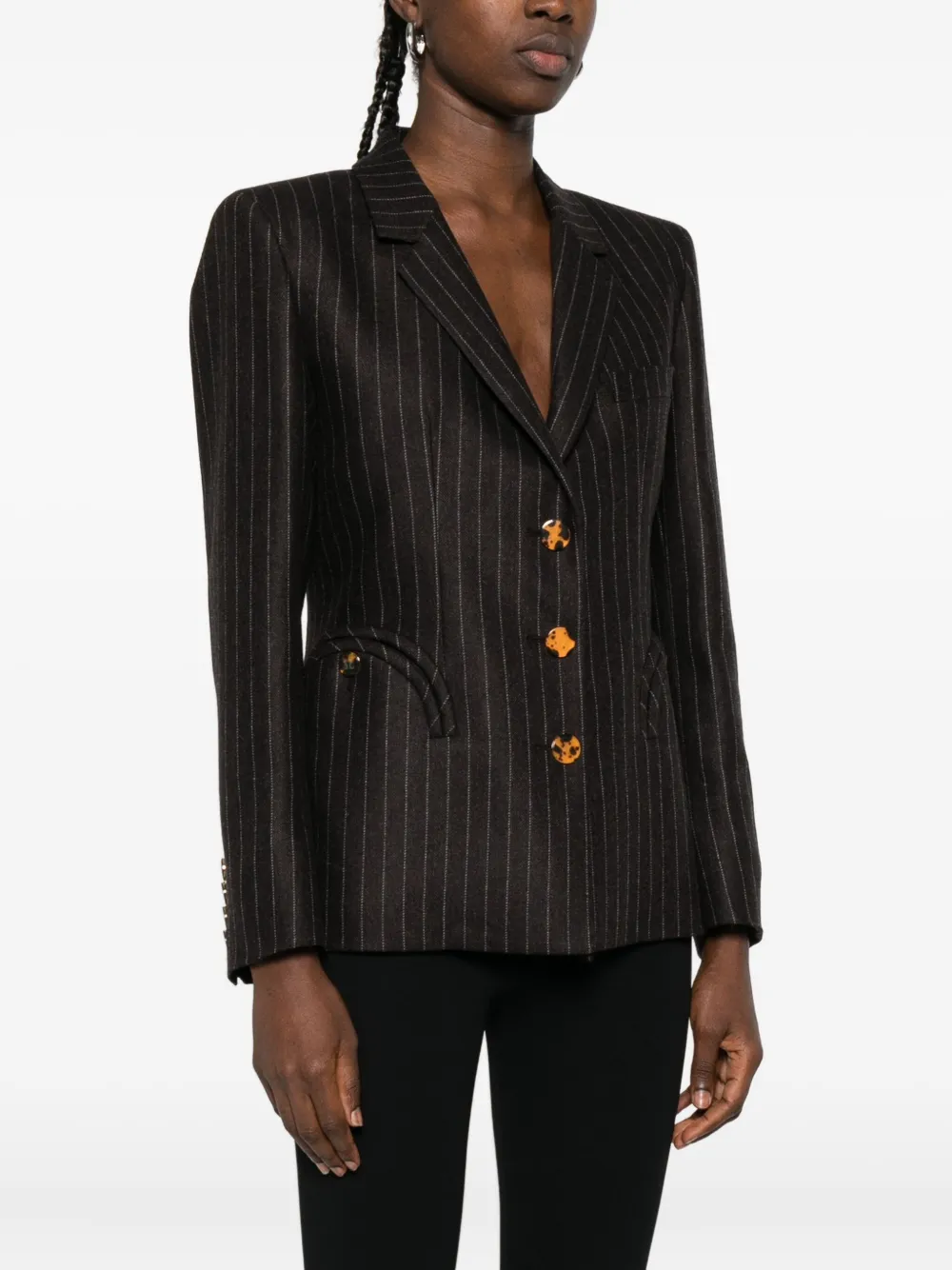 Blazé Milano Lady Maud Pinstripe Button-detail Blazer In Black