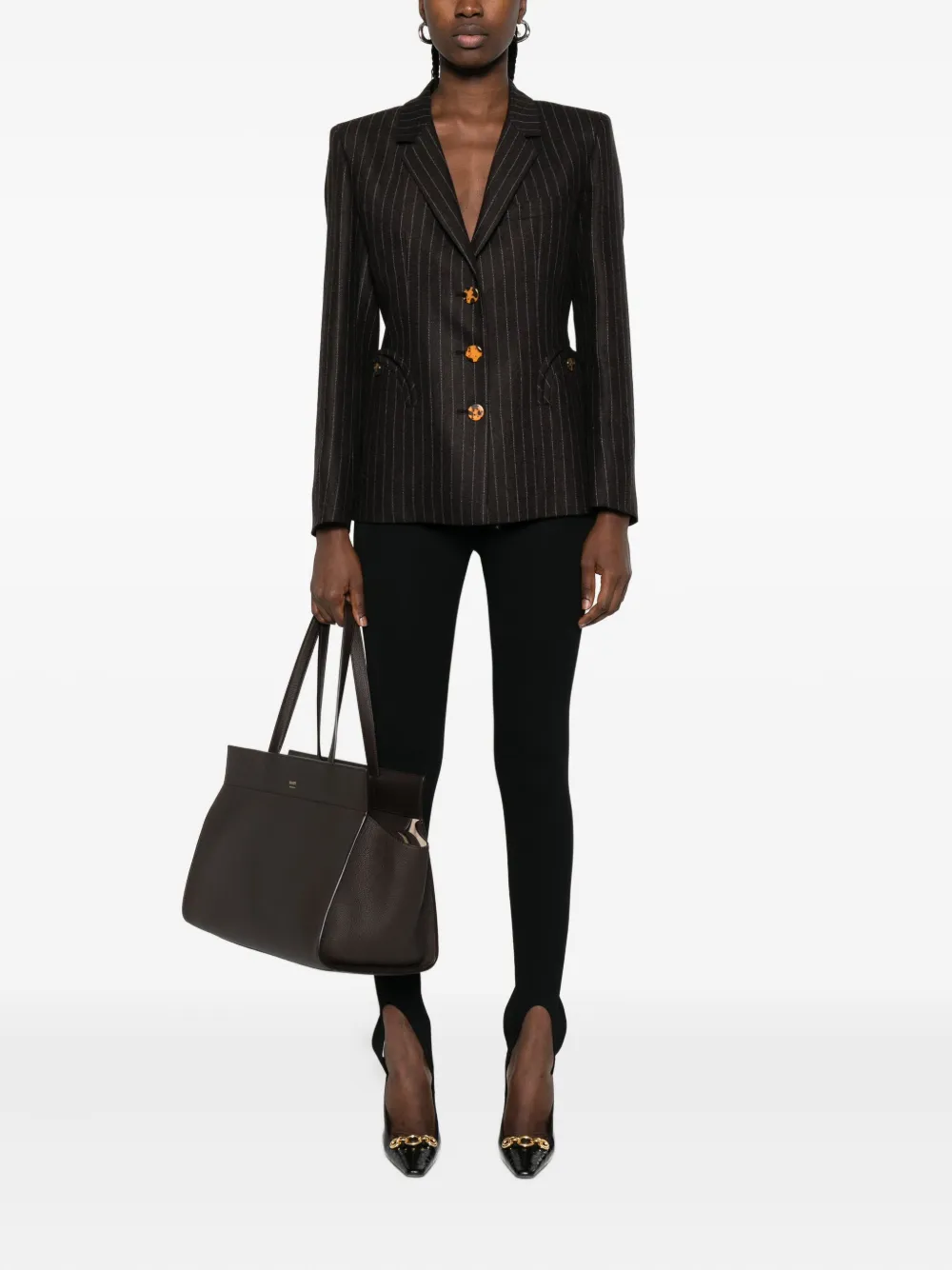 Blazé Milano Lady Maud Pinstripe Button-detail Blazer In Black
