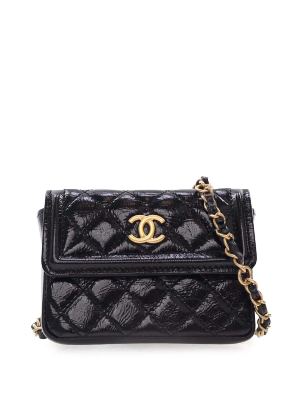 2020 Mini Quilted Aged Calfskin Card Holder On Chain belt bag