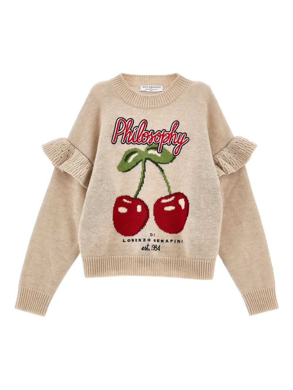 Philosophy Di Lorenzo Serafini Kids Trui met ruchemouwen en kersenpatroon Beige