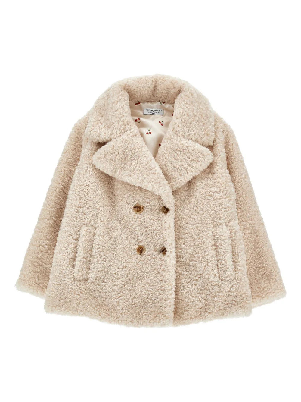 Philosophy Di Lorenzo Serafini Kids teddy double-breasted coat | Neutrals | Image 1