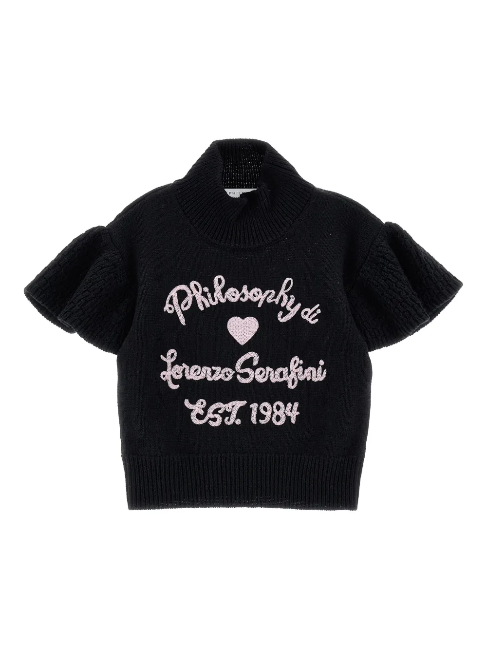 Philosophy Di Lorenzo Serafini Ruffled-sleeve Embroidered Sweater In Black