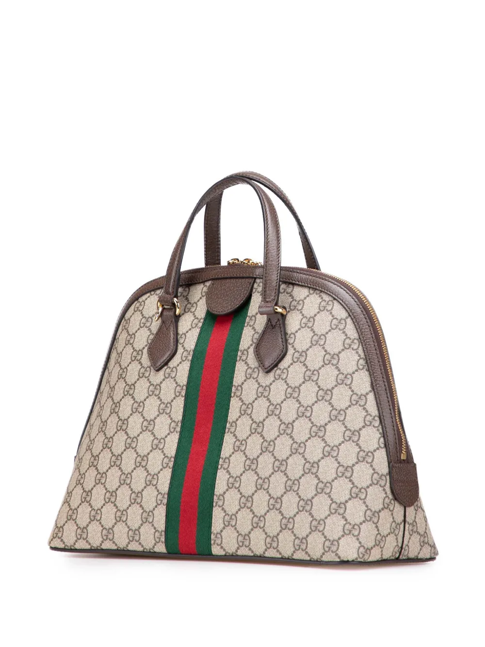 Pre-owned Gucci 2016-2025 Medium Gg Supreme Ophidia Web Satchel In Brown