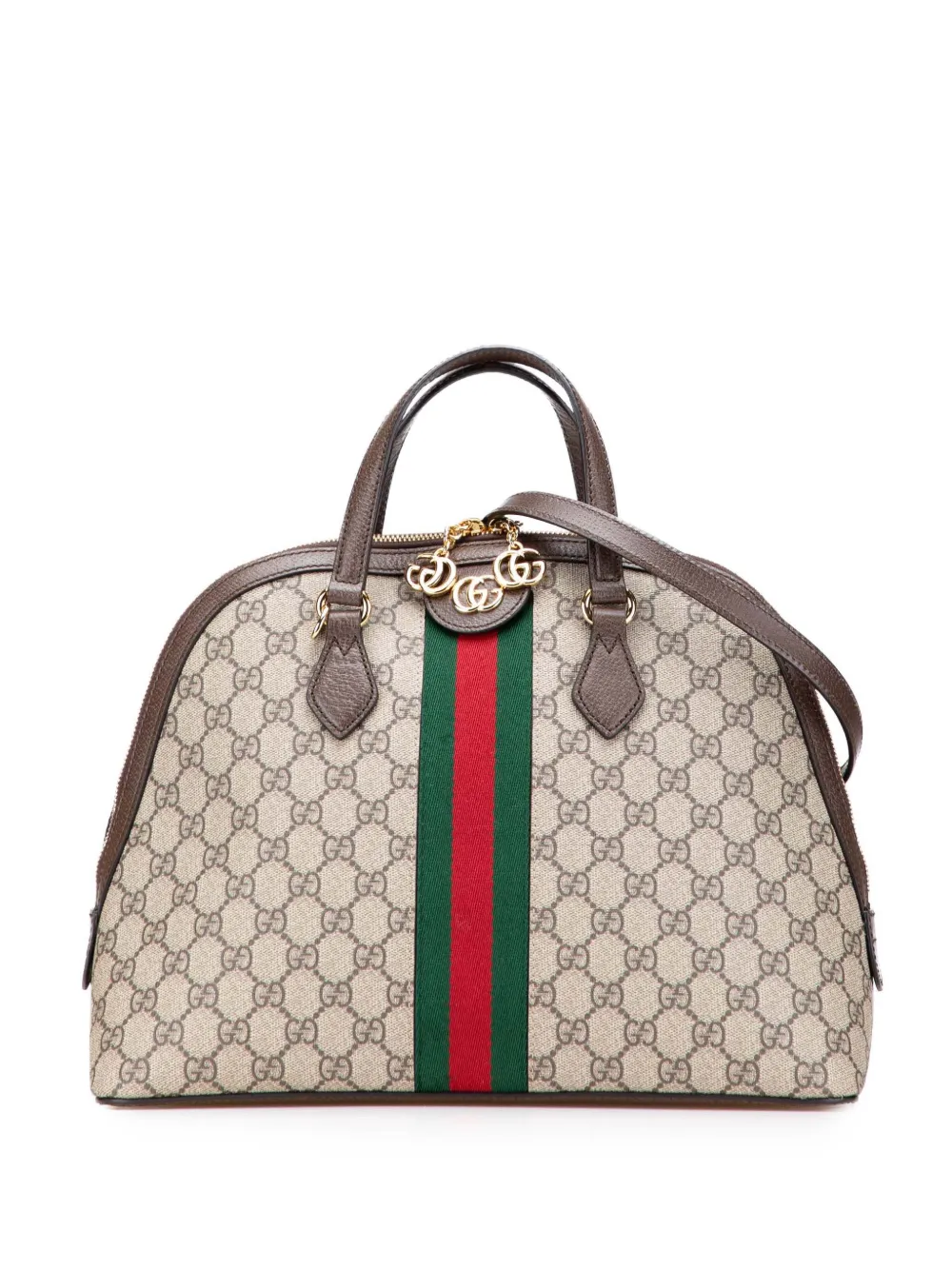 Pre-owned Gucci 2016-2025 Medium Gg Supreme Ophidia Web Satchel In Brown