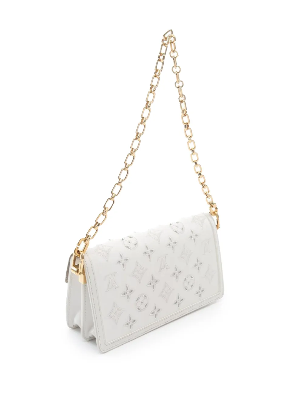 Pre-owned Louis Vuitton 2021-2025 Monogram Dauphine Broderie East West Satchel In White