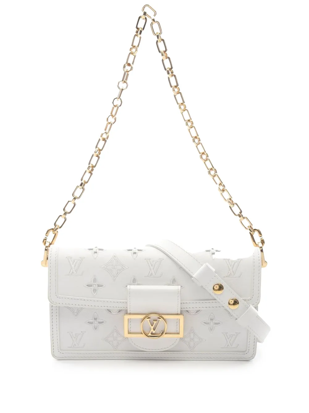 Pre-owned Louis Vuitton 2021-2025 Monogram Dauphine Broderie East West Satchel In White