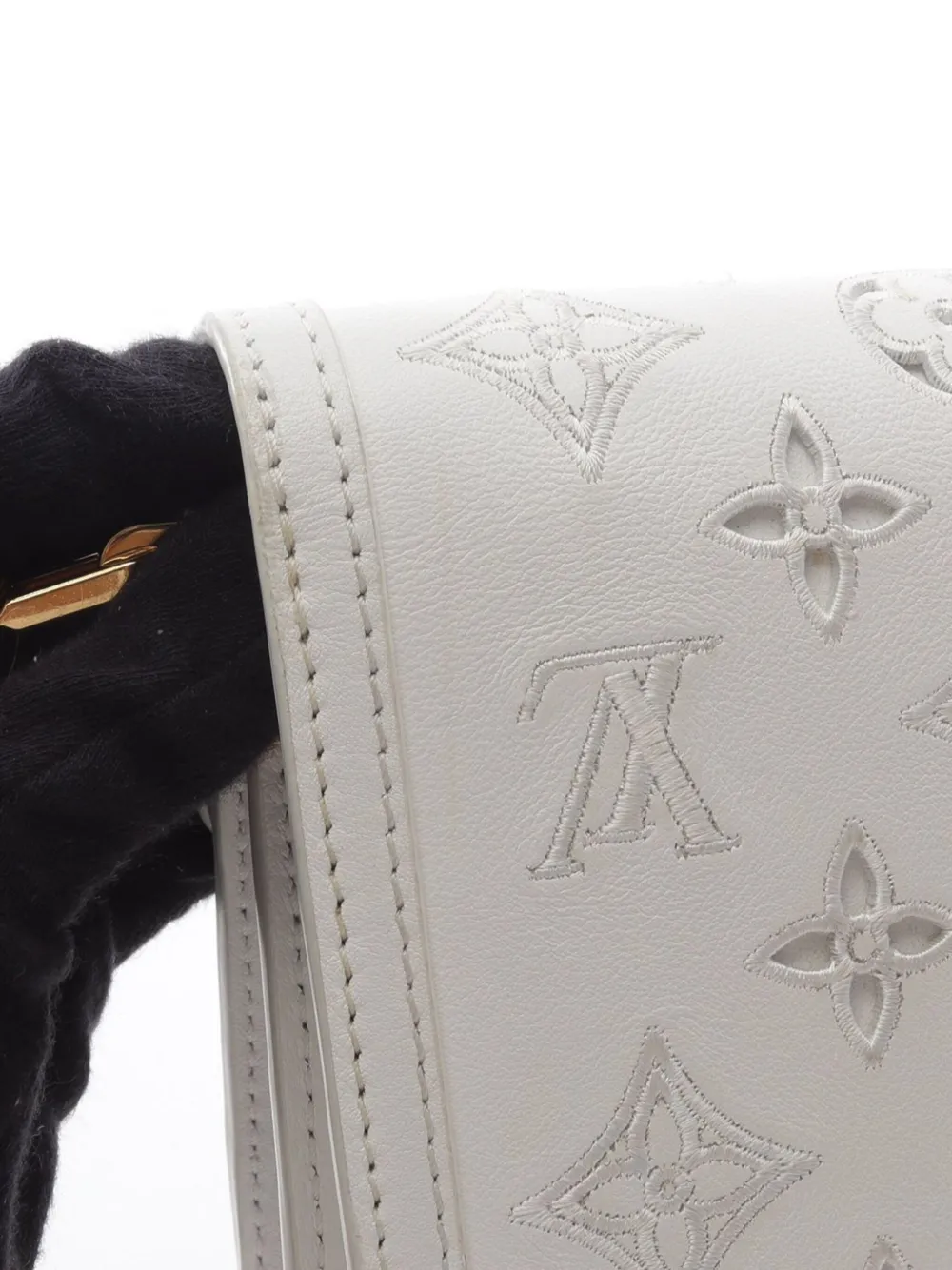 Pre-owned Louis Vuitton 2021-2025 Monogram Dauphine Broderie East West Satchel In White