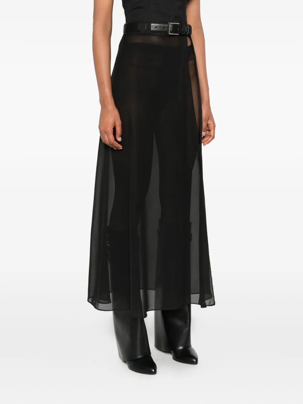 Vestiaire D'un Oiseau Libre Belted Midi Skirt In Black