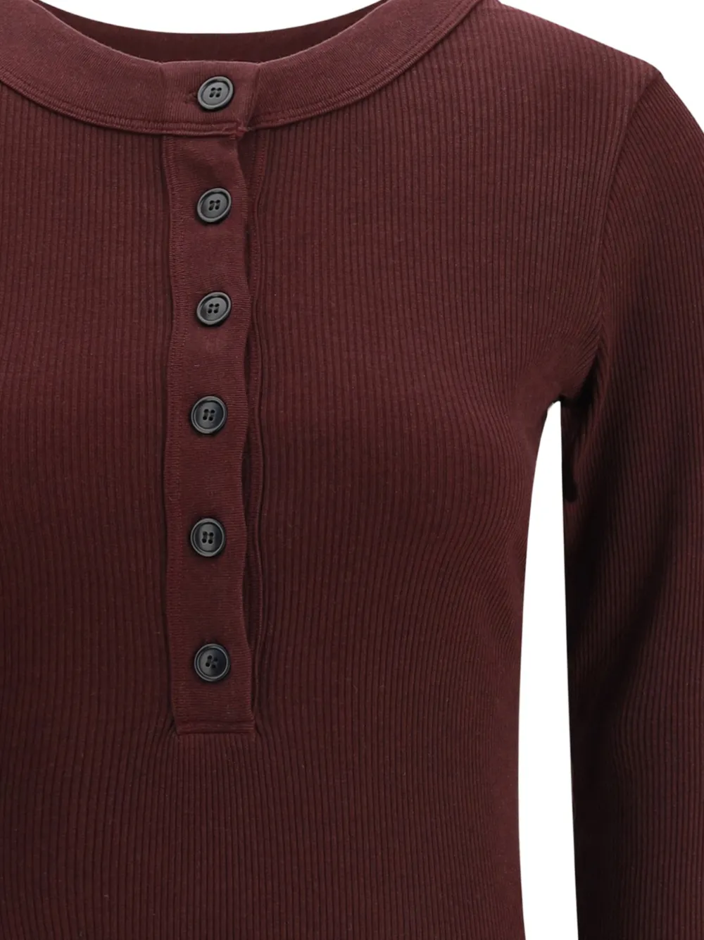 Citizen Of Humanity Varra Ribbed Stretch Cotton And Lyocell-blend Henley Top In Brown