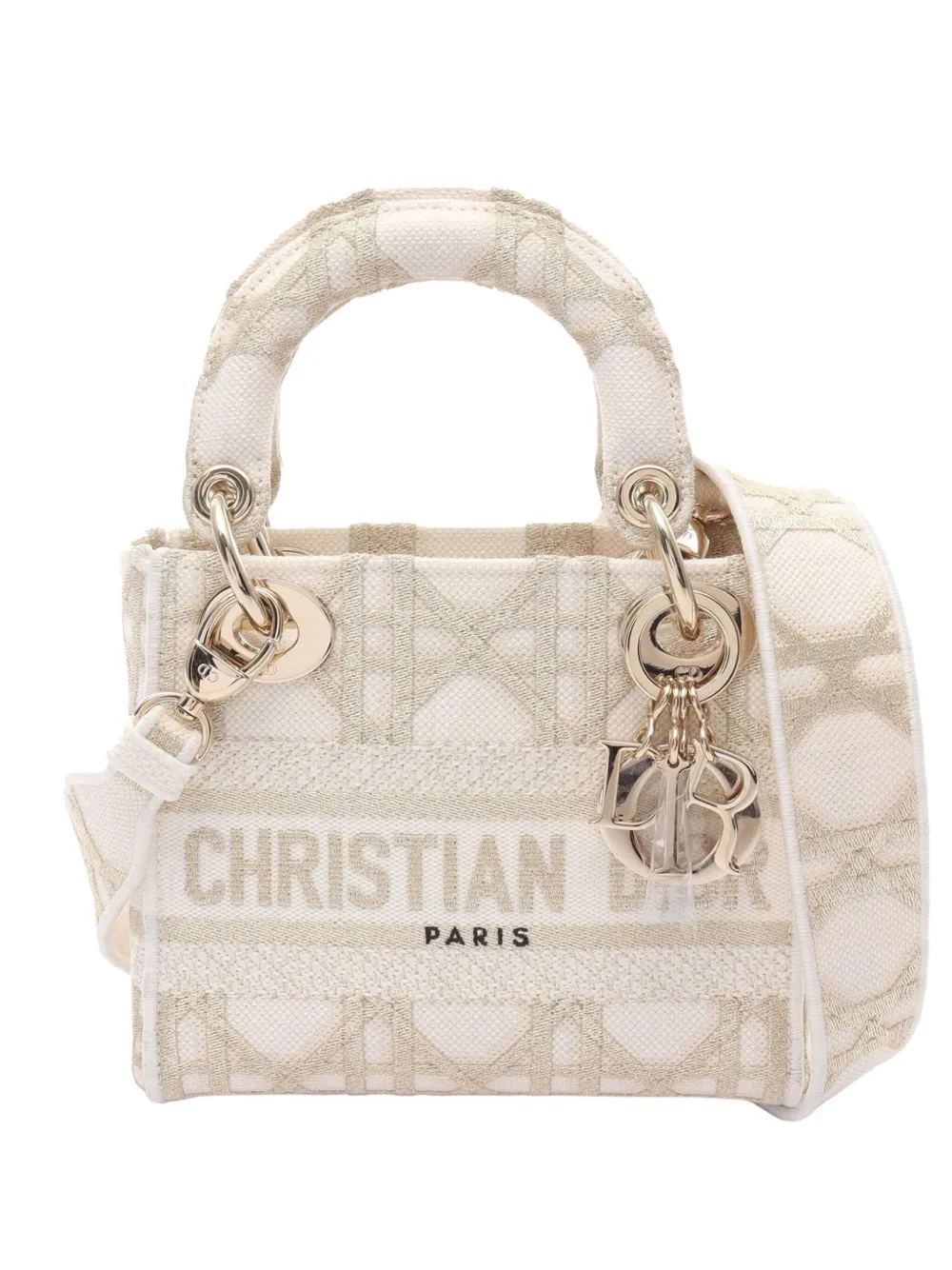 Christian Dior Pre-Owned 2021-2025 Mini Embroidered Canvas Cannage Lady D Lite satchel | Gold | Image 1