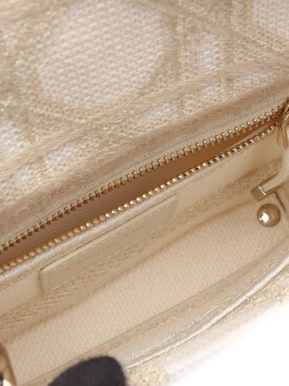 Pre-owned Dior 2021-2025 Mini Embroidered Canvas Cannage Lady D Lite Satchel In Gold