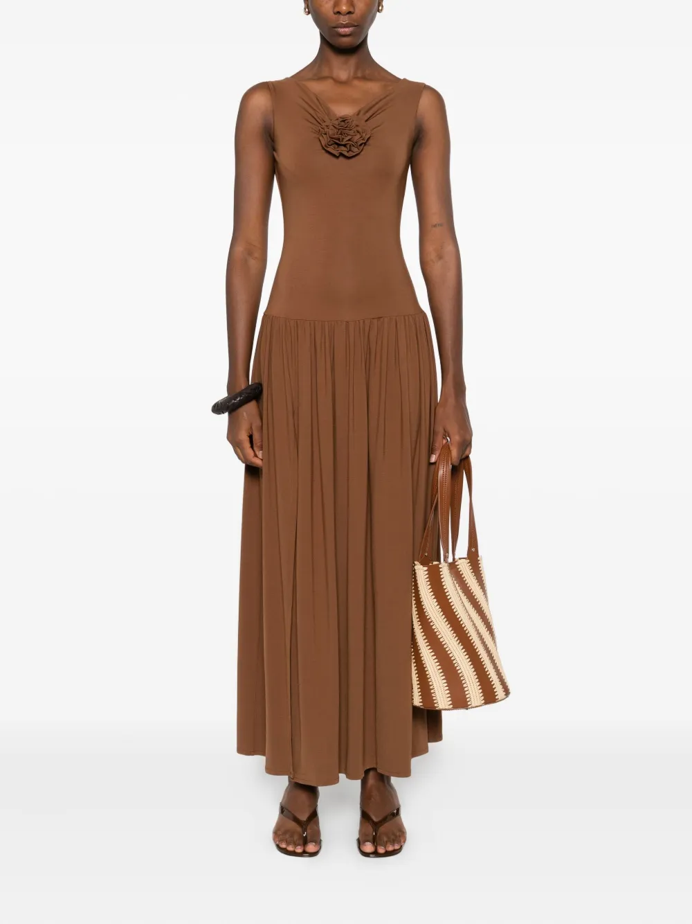 ROSERRY rose-embellished sleeveless midi dress - Bruin