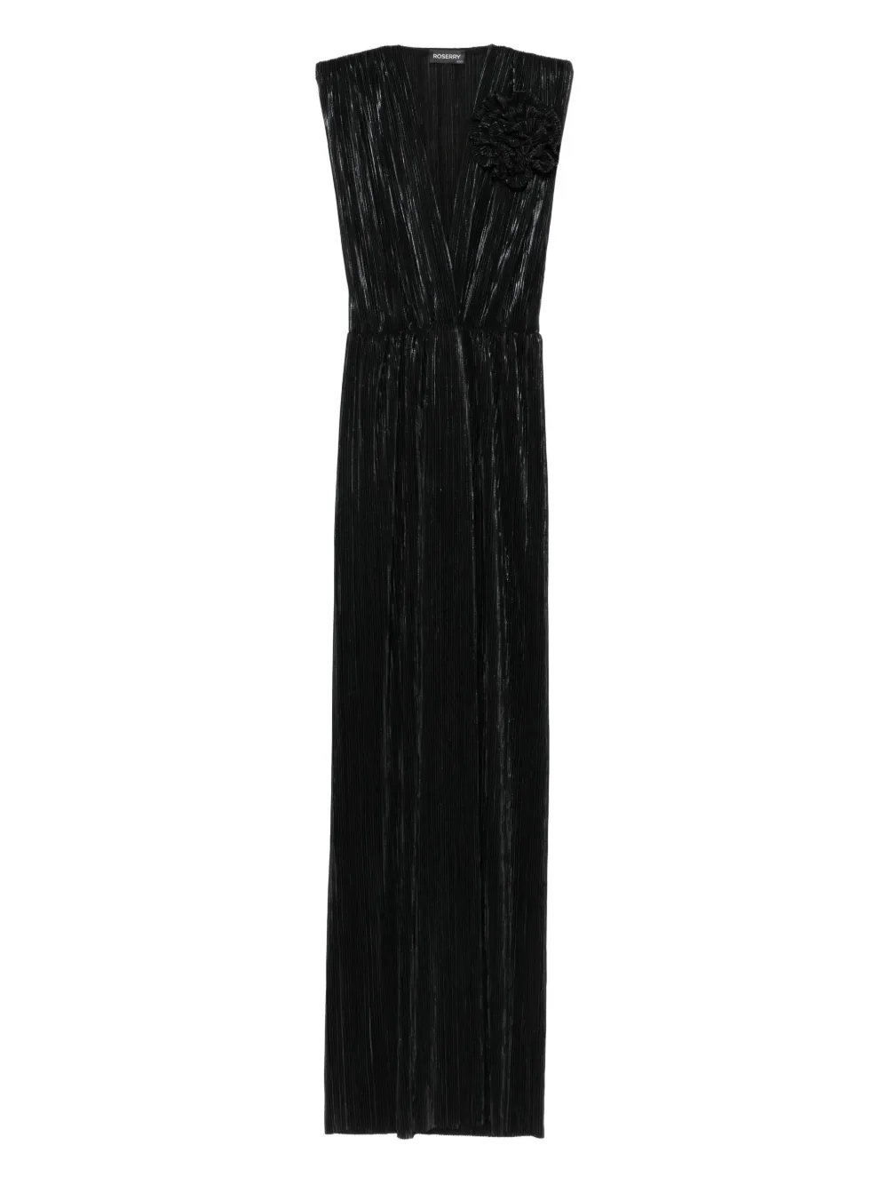 ROSERRY Sicily geplooide maxi-jurk verfraaid met bloemen Zwart