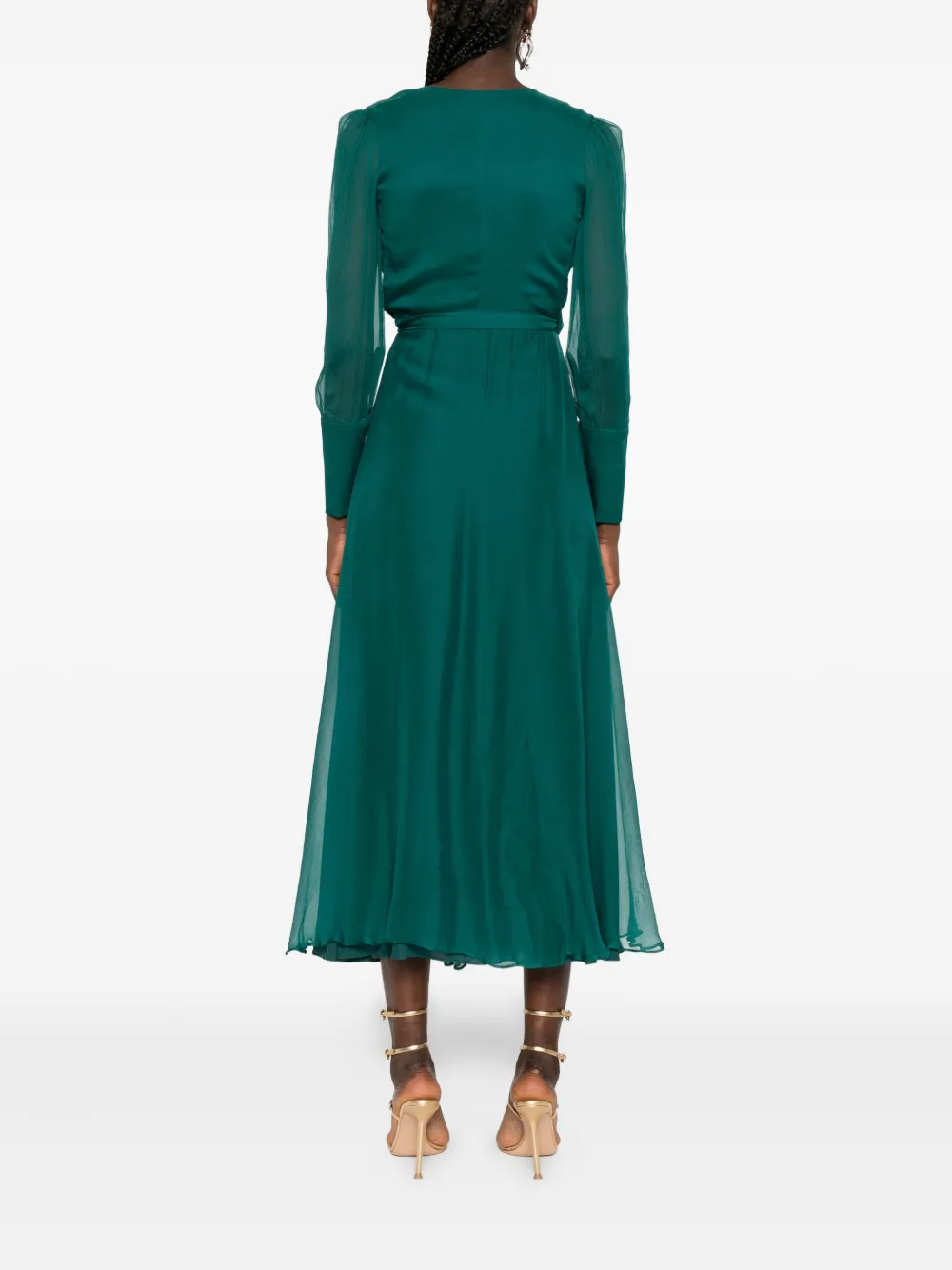 Roserry Wrap Long-sleeve Midi Dress In Green
