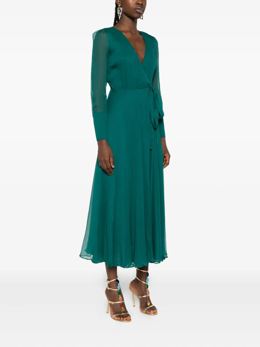 Roserry Wrap Long-sleeve Midi Dress In Green