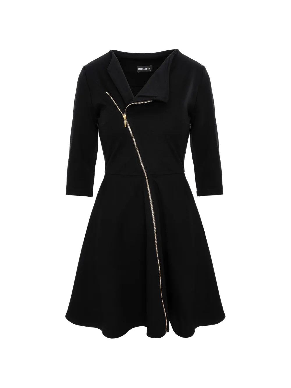 ROSERRY Chelsea diagonal-zip half-sleeve mini dress - Nero