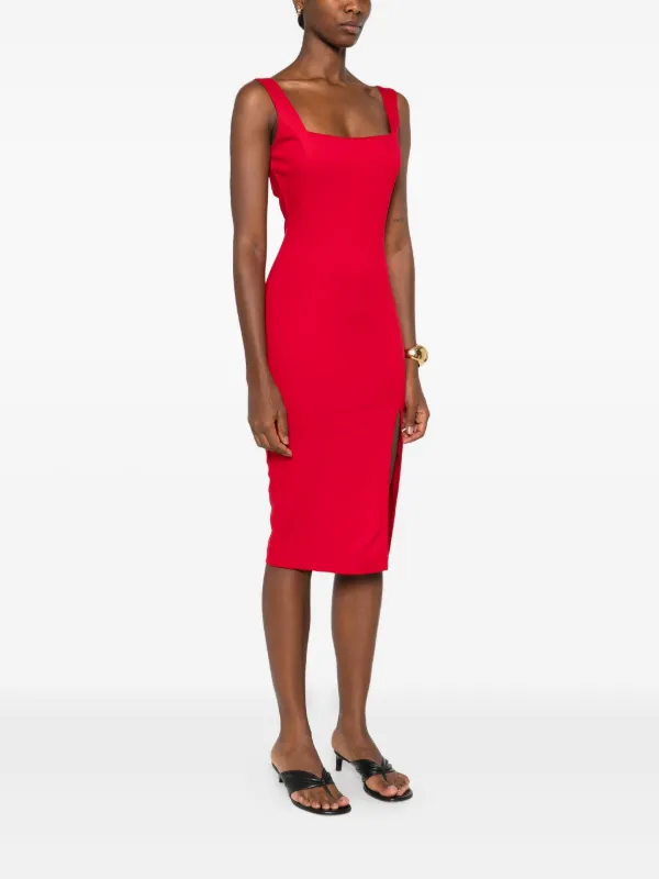 ROSERRY Kensington square-neck Split Midi Dress | Red | FARFETCH JO