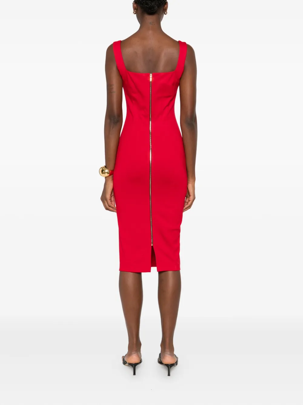 ROSERRY Kensington midi-jurk met vierkante hals en split Rood