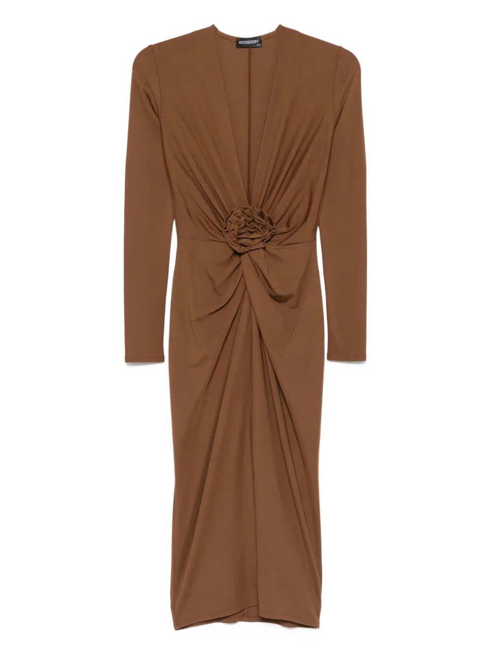 ROSERRY rose-embellished twist-front midi dress | Brown | Image 1