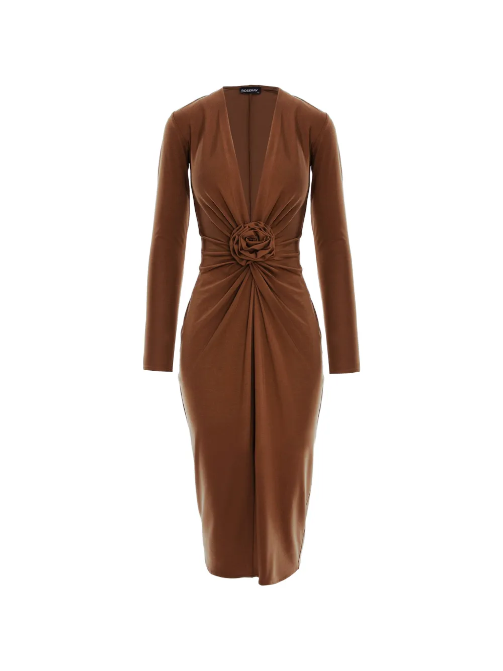 ROSERRY rose-embellished twist-front midi dress - Marrone