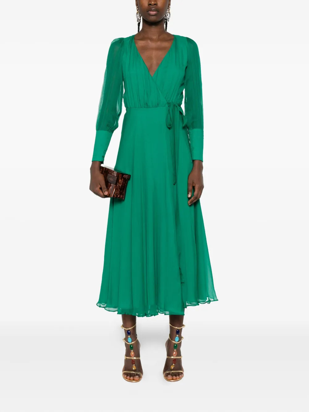ROSERRY wrap long-sleeve midi dress - Groen