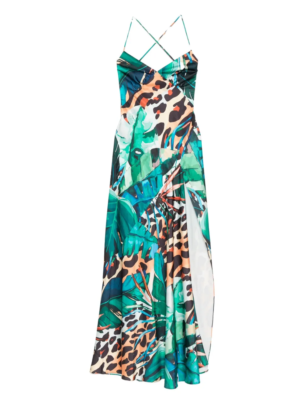 ROSERRY cross-back tropical-print maxi dress - グリーン ROSERRY cross-back tropical-print maxi dress - グリーン