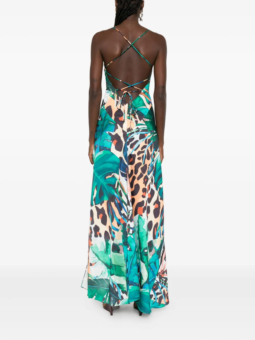 ROSERRY Maxi-jurk met tropische print en gekruiste rug Groen