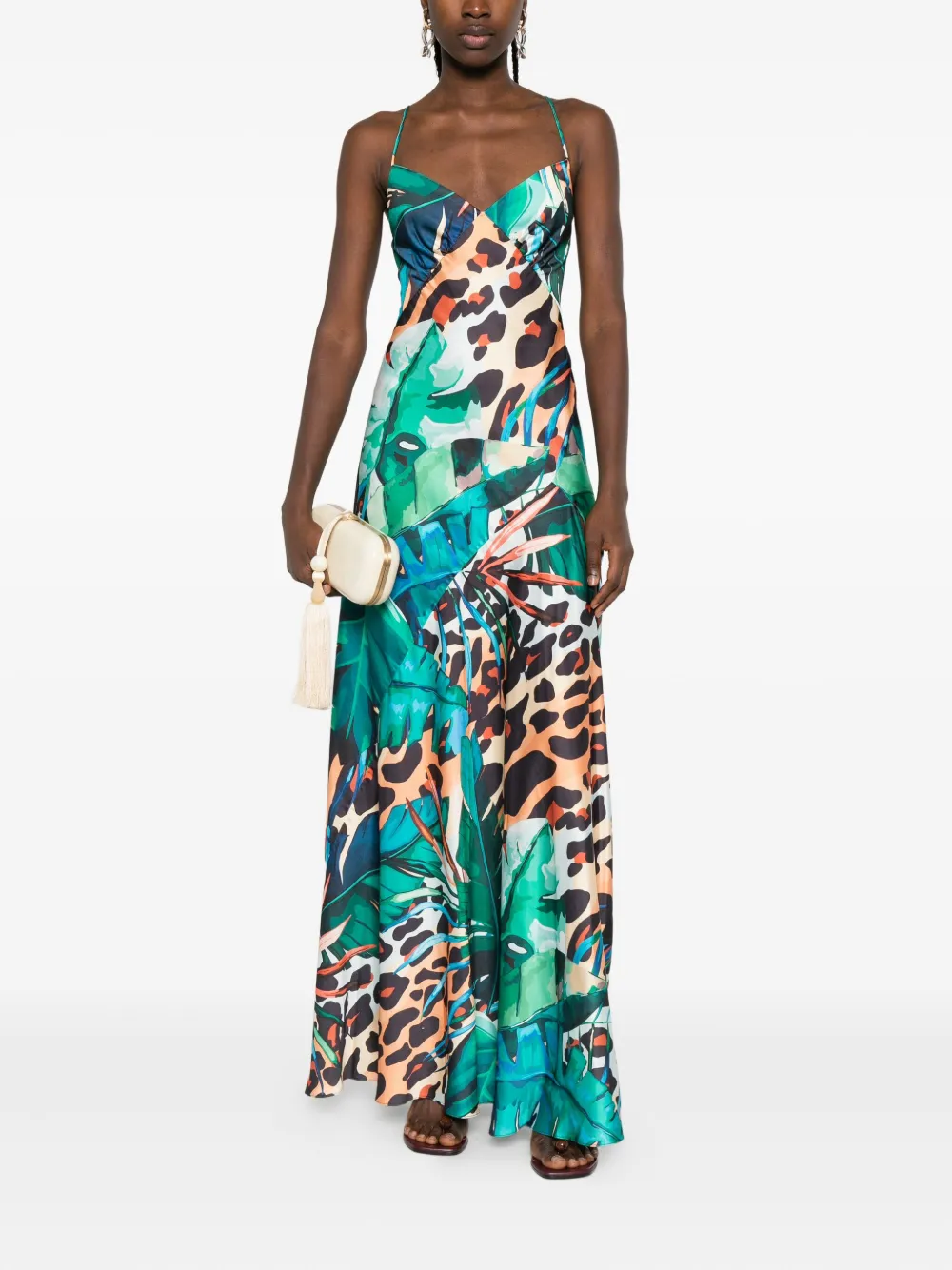 ROSERRY cross-back tropical-print maxi dress - Groen