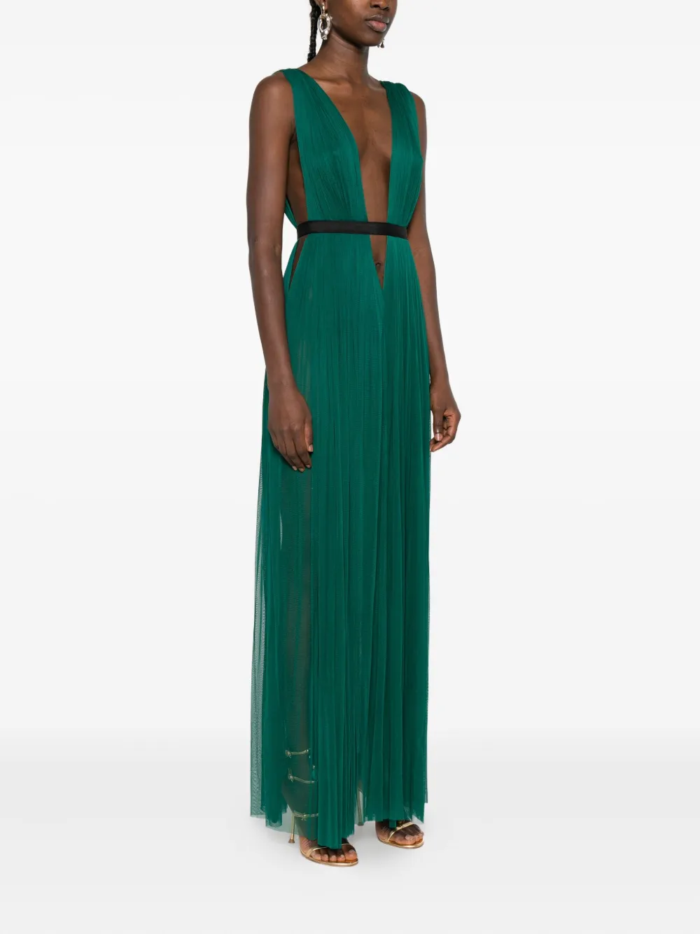 Roserry Santorini Pleated V-neck Maxi Dress In Green