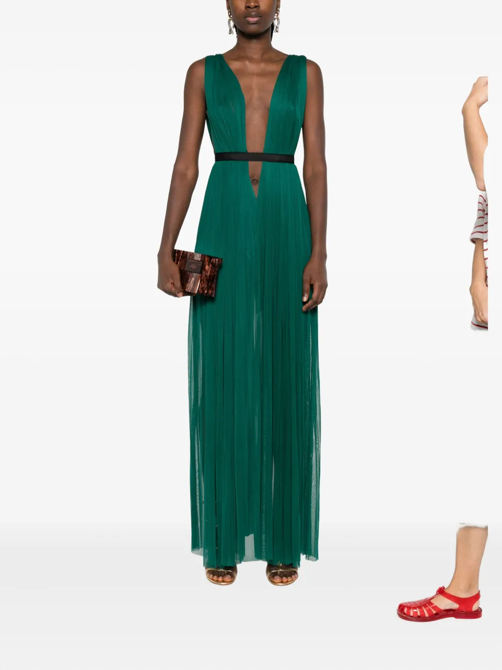 ROSERRY Santorini pleated V-neck maxi dress - Groen