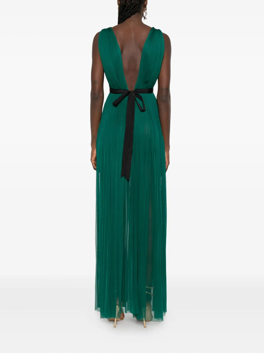 Roserry Santorini Pleated V-neck Maxi Dress In Green