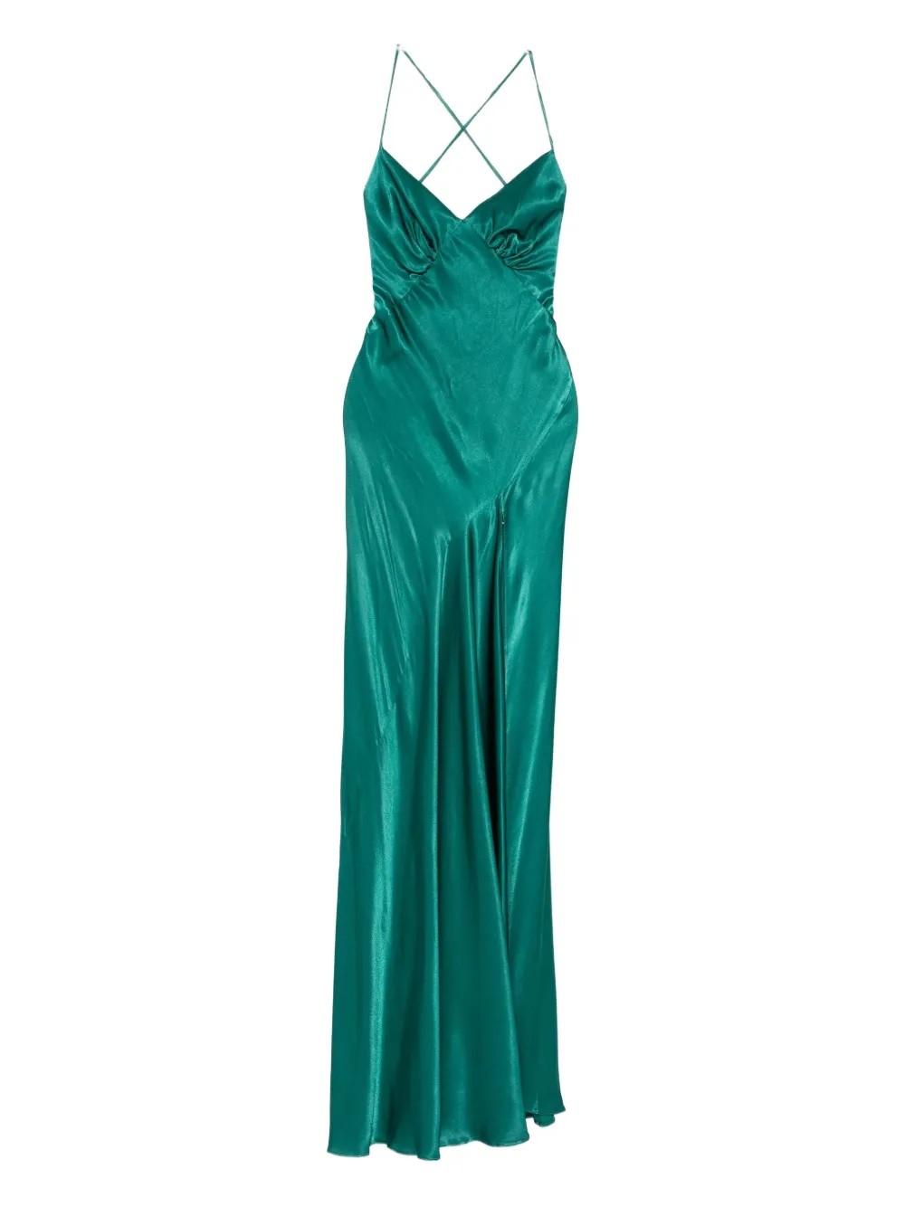 Roserry Cross-back Satin Maxi Dress In Green